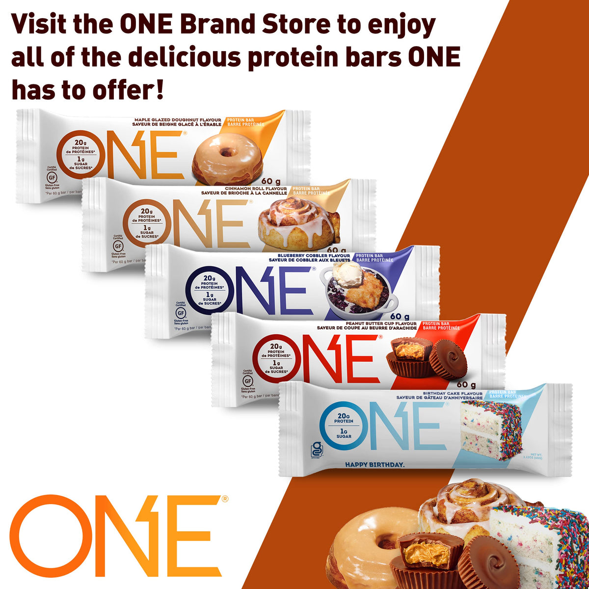 ONE Protein Bars, Maple Glazed Doughnut, Gluten Free Protein Bars with 20g Protein and only 1g Sugar, Snacking for High Protein Diets, 60g (12 Pack) [Packaging May Vary] 🍁 All In One Marketplace Canada