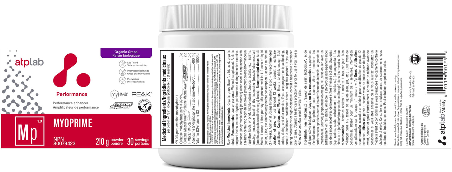 atplab Myoprime Creatine Monohydrate Powder, Creatine, Organic Grape, 210 g 🍁 All In One Marketplace Canada