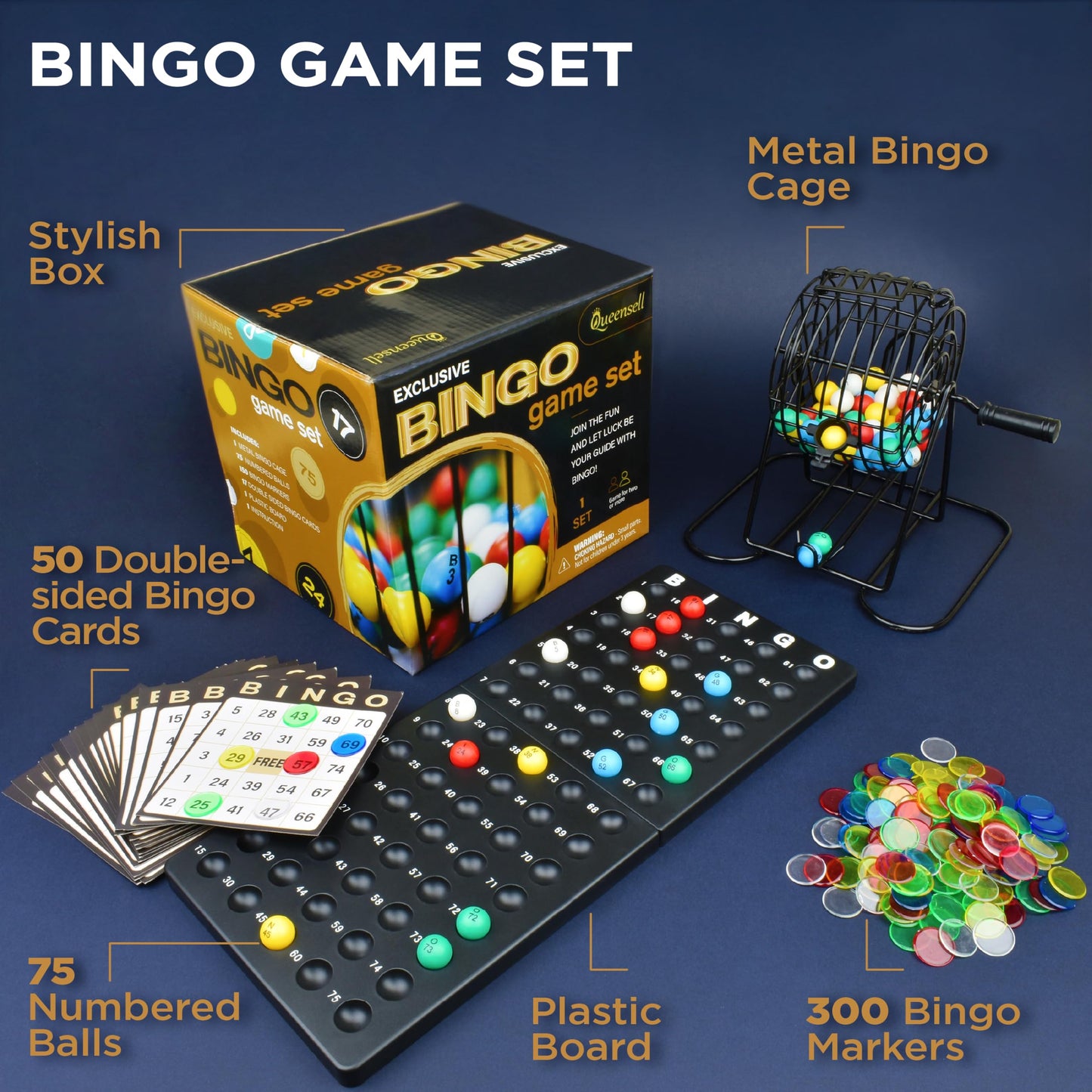 Queensell Bingo Game for Adults - Best Board Game With Metal Cage, Balls Set, and Cards - Family Game for Large Groups 🍁 All In One Marketplace Canada