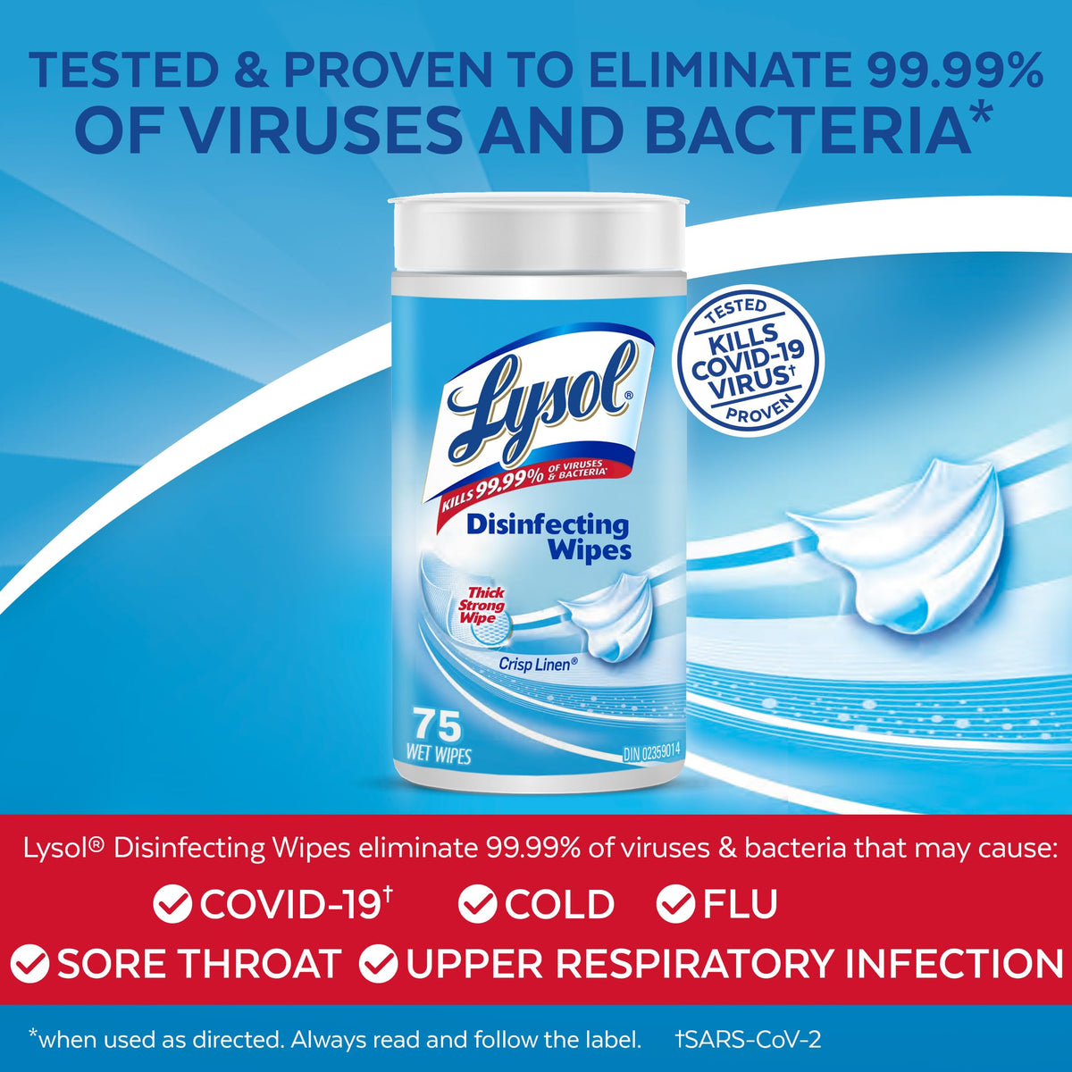 Lysol Disinfecting Wipes, Crisp Linen, Thick Strong Wipe, Kills 99.99% of Viruses & Bacteria, Bulk Pack of 6, 450 Count (6 x 75 count) 🍁 All In One Marketplace Canada