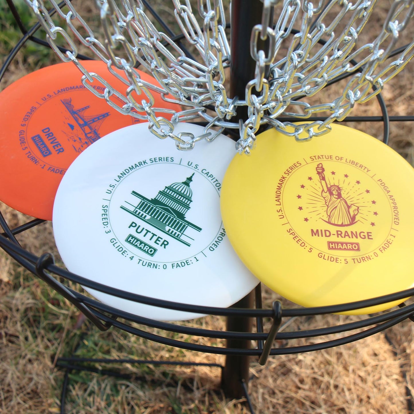HIAARO Disc Golf Starter Discs Set | U.S. Landmark Series | 150 Class, 145-150g | PDGA Approved | Include 2*Driver 2*Mid-Range 2*Putter 1*Mini Marker 🍁 All In One Marketplace Canada