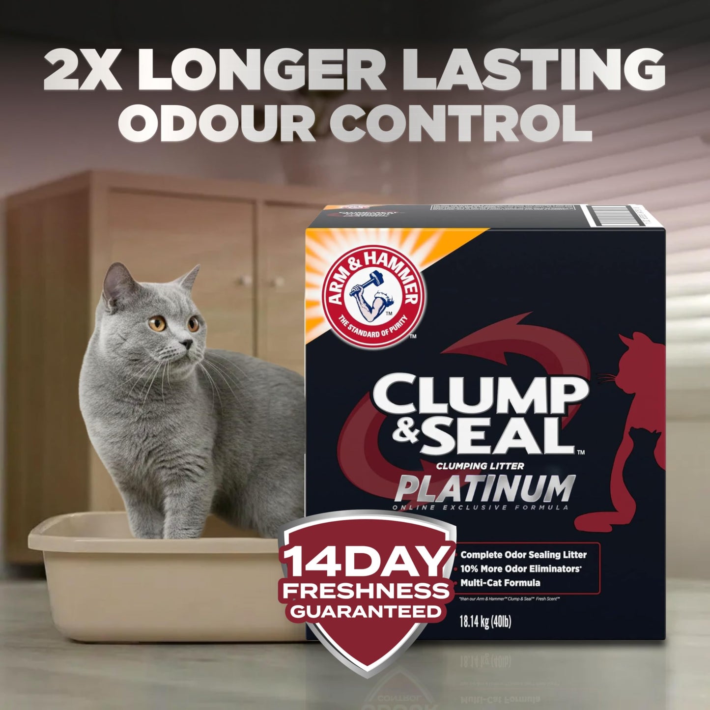 ARM & HAMMER Platinum Cat Litter, Clump & Seal, EXTRA STRENGTH Complete Odour Sealing with 14 Days of Odour Control, Multi-Cat, Hard Clumping Clay, 99.99% Dust Free, 18.14kg 🍁 All In One Marketplace Canada