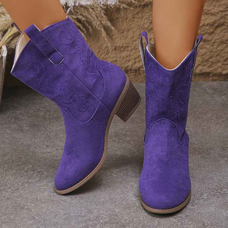 Women's Retro Western Boots – Pointed Toe Embroidery Fashion Cowboy Boots