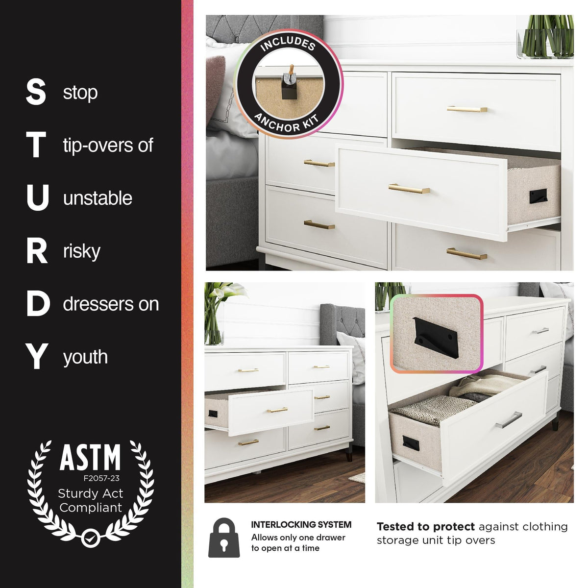 White and Gray 5-Drawer Tall Dresser (United States Delivery Only)
