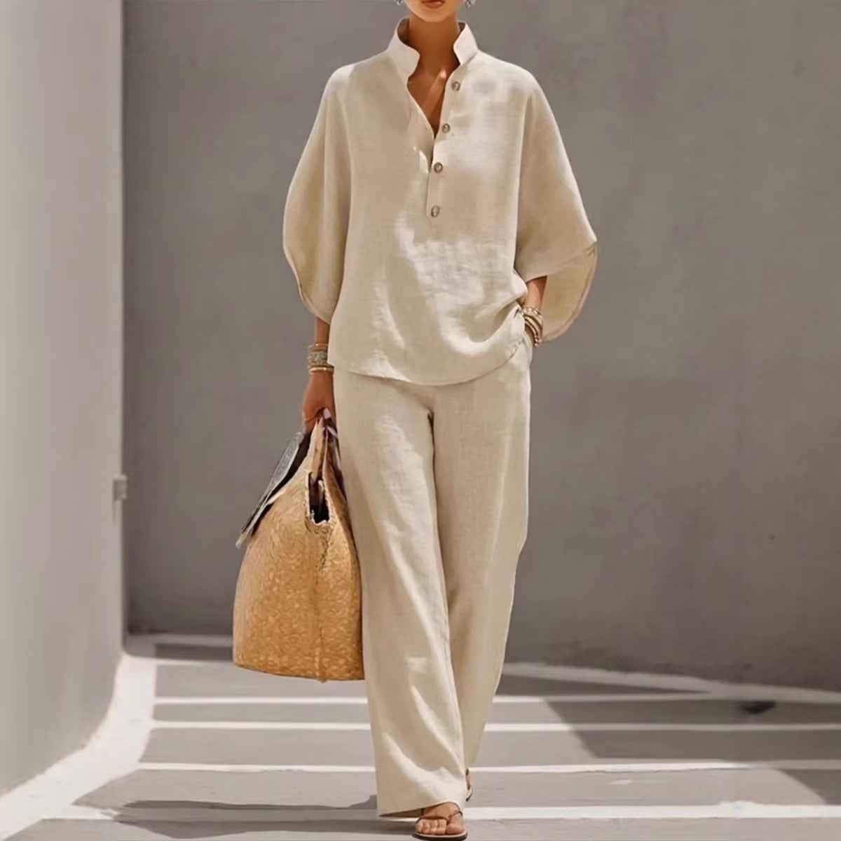 Women's Short-sleeved Suit Summer Loose Pullover Top And Straight-leg Trousers Outfit Clothing