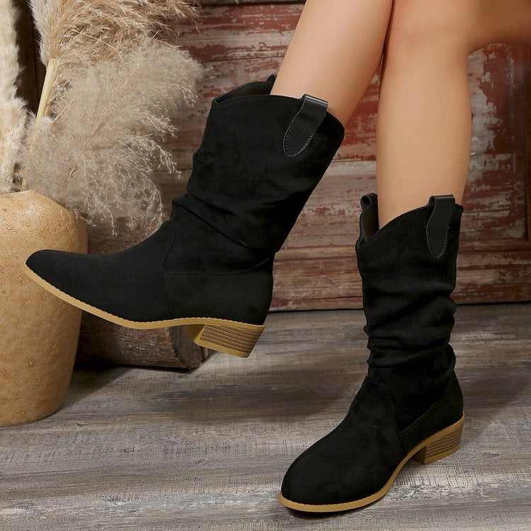 Women's Pointed Toe Suede Boots – Hollow Out PU Ankle Booties with Rubber Sole