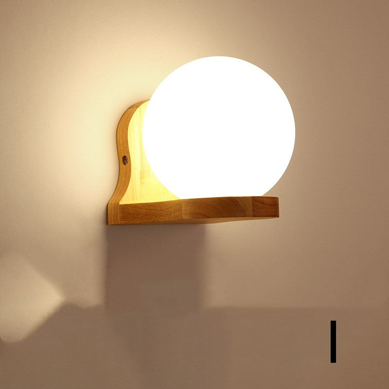 Modern Nordic Wall Lamp – Oak Wood & Glass E27 Sconce for Living Room, Hallway & Corridor