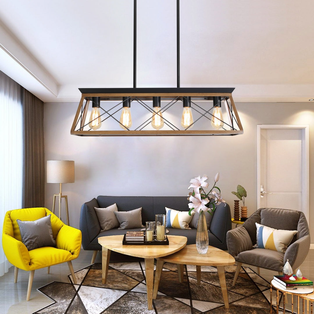 32-Inch Walnut Industrial 5-Light Pendant Chandelier (United States Delivery Only)