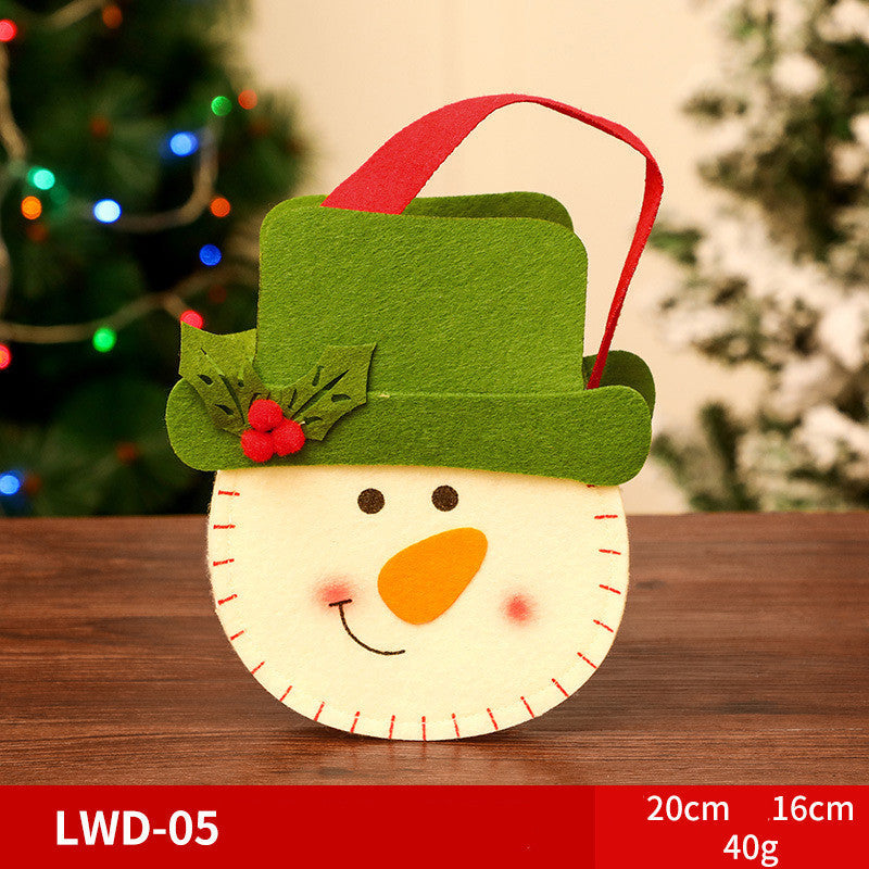 Brushed Christmas Gift Bags with 3D Santa Snowman Reindeer Bear, Red Drawstring Candy Bags, Felt Holiday Gift Bags