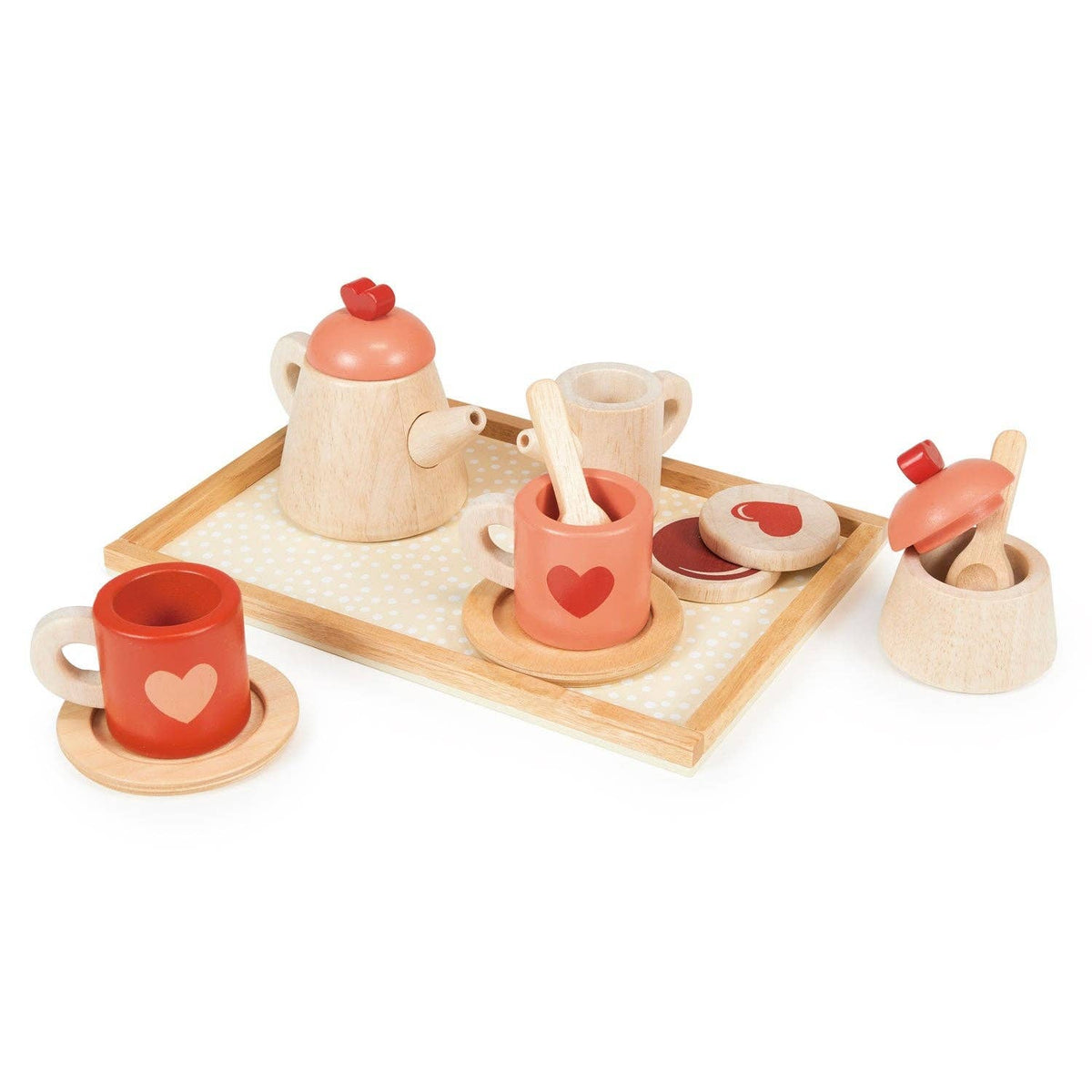 Mentari Toys Wooden Tea Time Tray Set - Pretend Play - Ages 3+