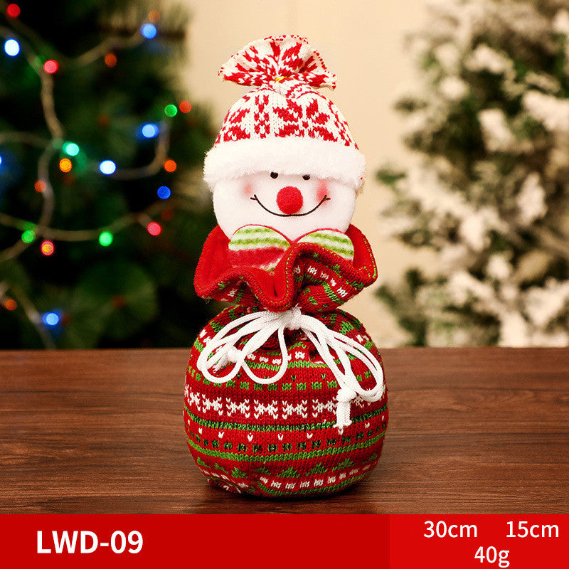 Brushed Christmas Gift Bags with 3D Santa Snowman Reindeer Bear, Red Drawstring Candy Bags, Felt Holiday Gift Bags