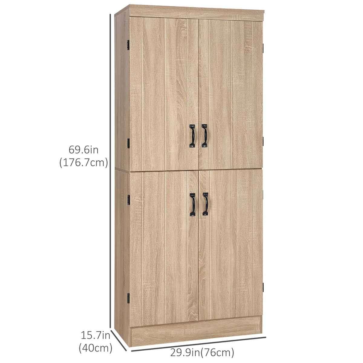 70-Inch Natural Storage Cabinet – 4-Door Freestanding Pantry with Adjustable Shelves (United States & Canada Delivery Only)
