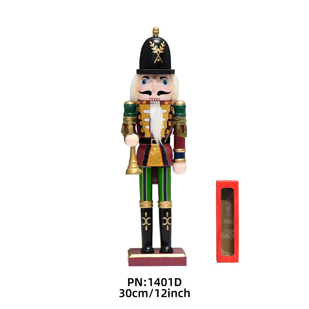 Wooden Nutcracker Soldier Christmas Decorations, 30CM Tabletop Holiday Figurine, European Style Home Decor