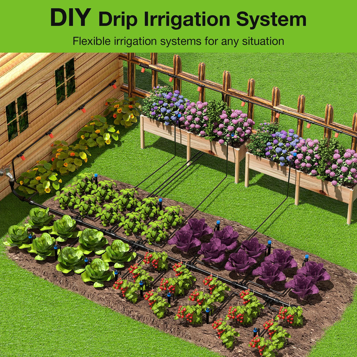 MIXC 101FT Drip Irrigation System, Easy to Setup Automatic Garden System with Anti-UV 1/4" & 1/2" Tubing - Water-Saving Adjustable Nozzles & Sprinklers for Patio, Greenhouse, Raised Bed, Potted Plants 🍁 All In One Marketplace Canada