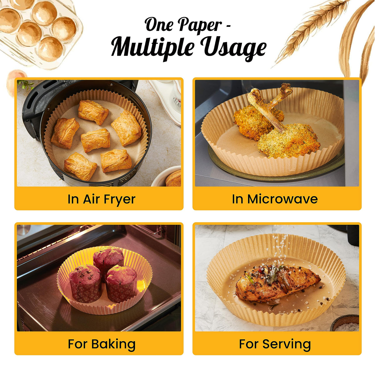 Baker's Signature Disposable 8" Round Air Fryer Parchment Paper Liner, 250 Pcs - Compatible with Up to 5.8 qt Baskets (Package May Vary) 🍁 All In One Marketplace Canada