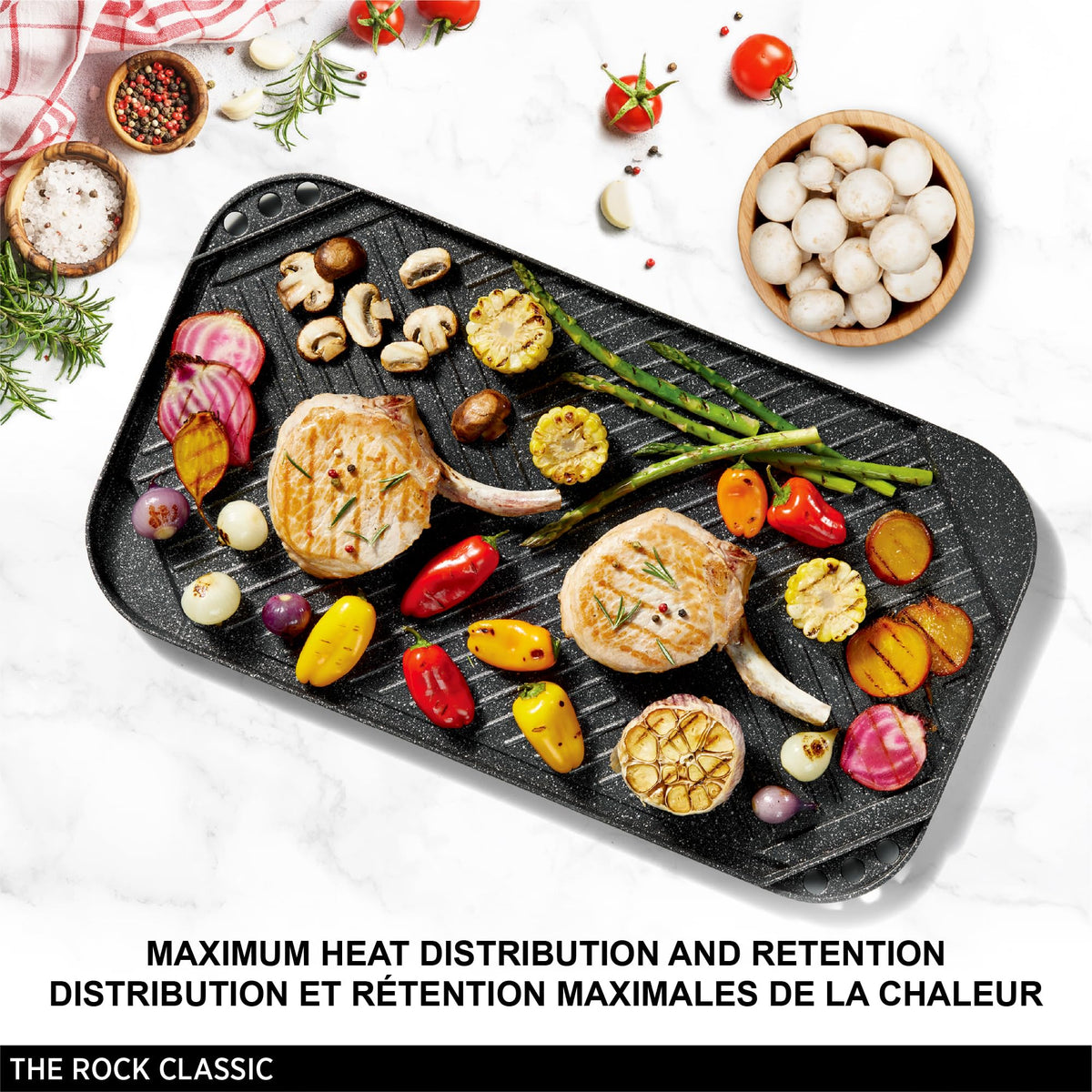 Starfrit The Rock 50x28cm (19.7" x 11") Non-Stick Reversible Grill & Griddle - Durable Forged Aluminum - Oven Safe - PFOA Free - Easy to Clean - Black 🍁 All In One Marketplace Canada