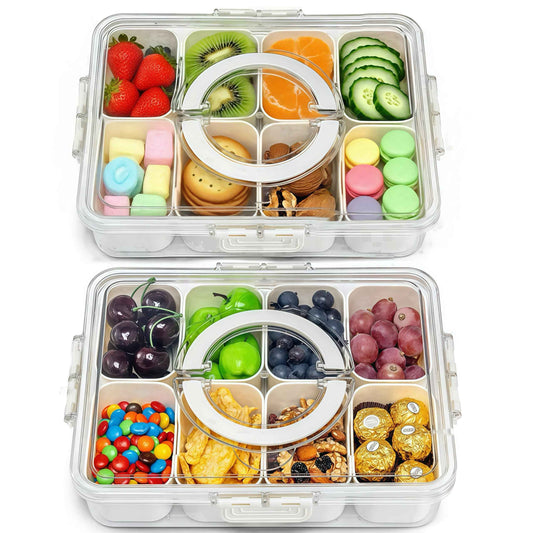 Pure Future 2-Pack Snackle Box Containers with Handles - Divided Serving Tray with Lids, 8 Compartments Charcuterie Box for Travel, Movie Nights & Parties (Hand Wash Only) 🍁 All In One Marketplace Canada