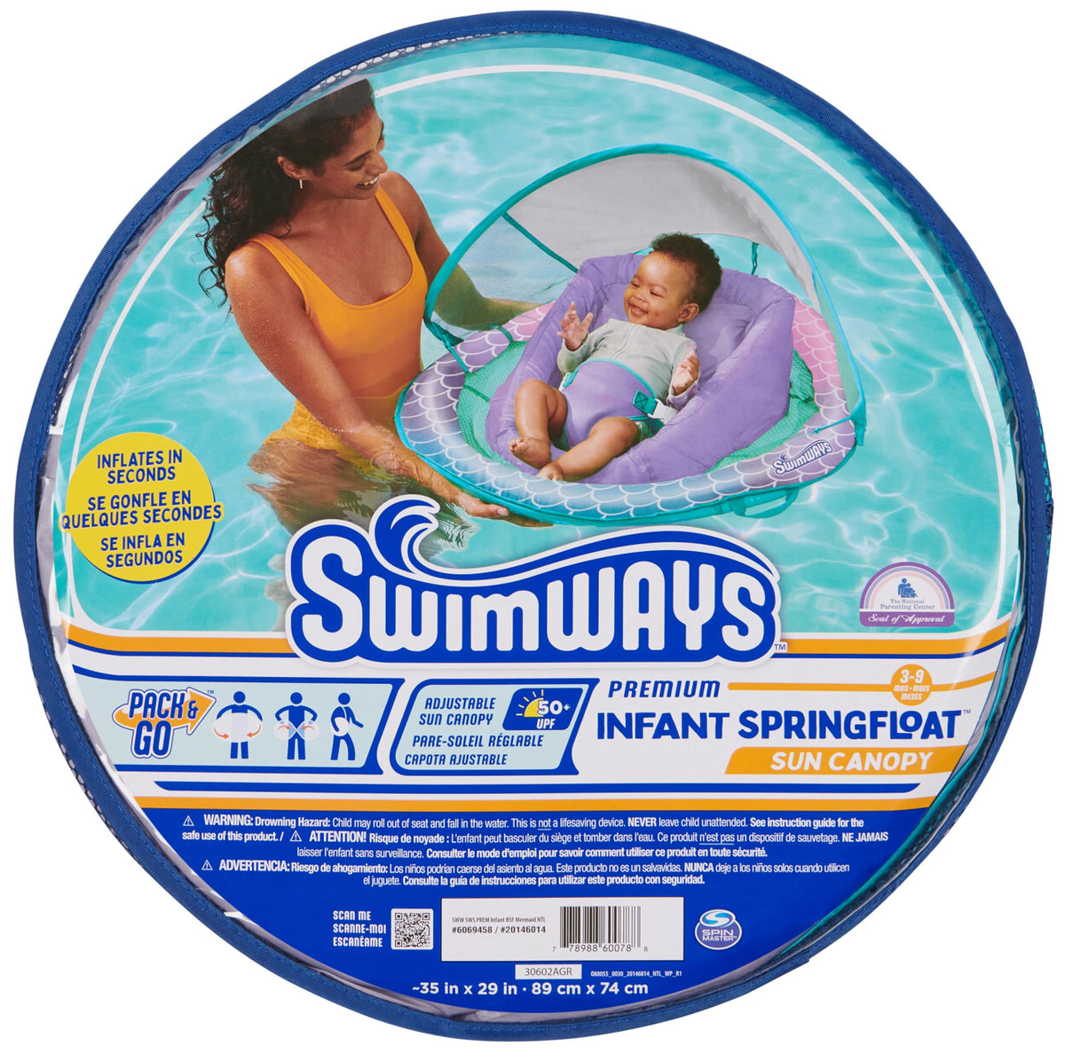 Swimways Infant Spring Float, Baby Pool Float with Canopy & UPF Protection, Swimming Pool Accessories for Kids 3-9 Months, Mermaid 🍁 All In One Marketplace Canada