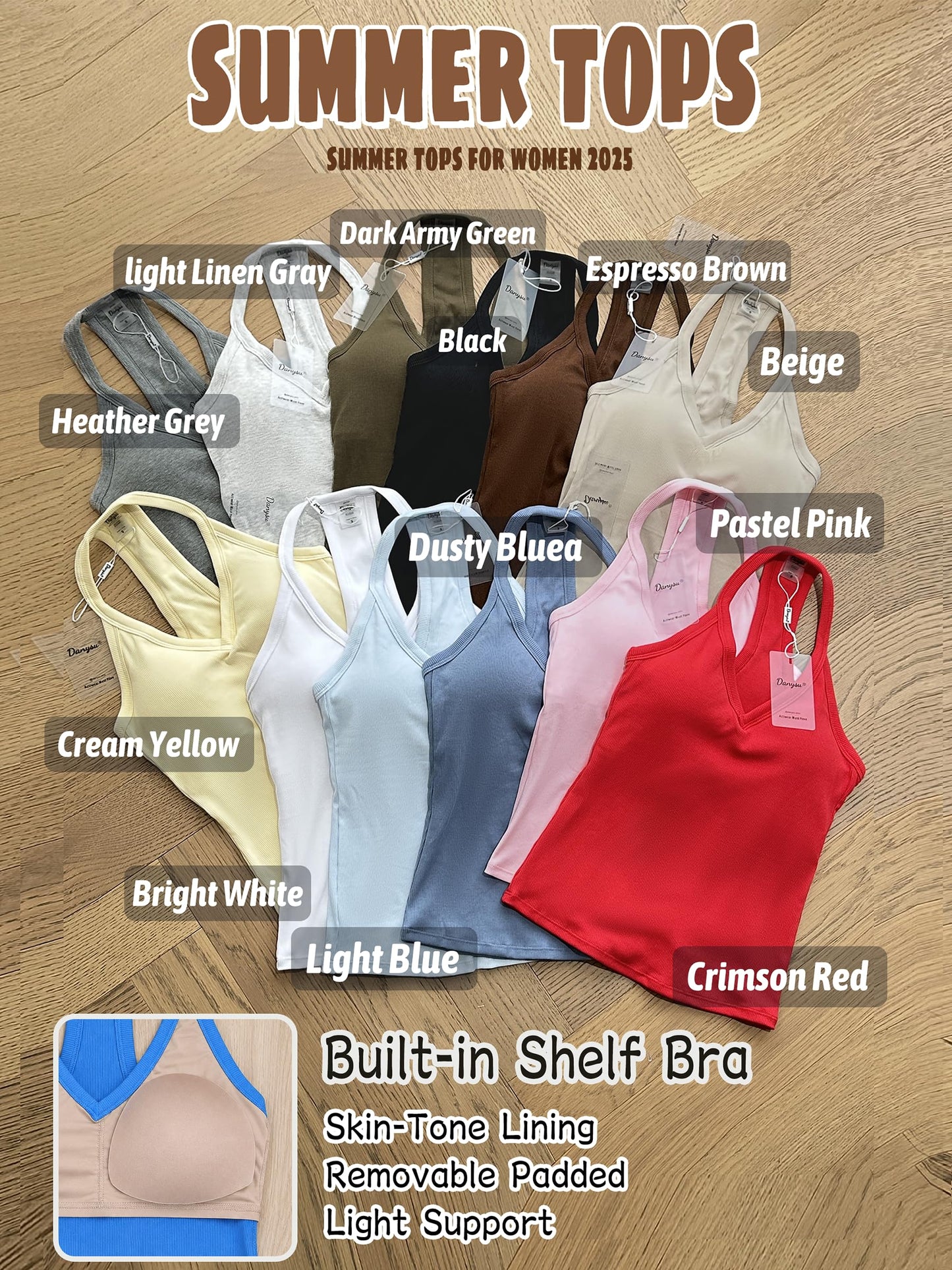 Danysu V Neck Cotton Tank Tops with Built-in Shelf Bra Sleeveless Racerback Fitted Basic Cami Shirts Black S 🍁 All In One Marketplace Canada