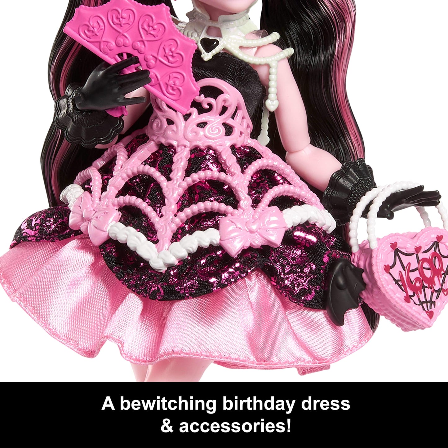 Monster High Scary Sweet Birthday Doll, Draculaura in Pink Party Dress with Themed Accessories Like Invite, Balloon, Gift, Fan and More 🍁 All In One Marketplace Canada