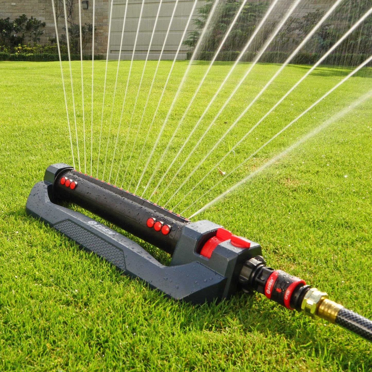 Eden 96212 Turbo Oscillating Sprinkler | Covers Up to 4,400 sq. ft., 18 Precision Nozzles, Adjustable Range, Flow Control, Triple Nozzle Width Switches, Turbo Drive Motor, Quick Connect Bundle 🍁 All In One Marketplace Canada