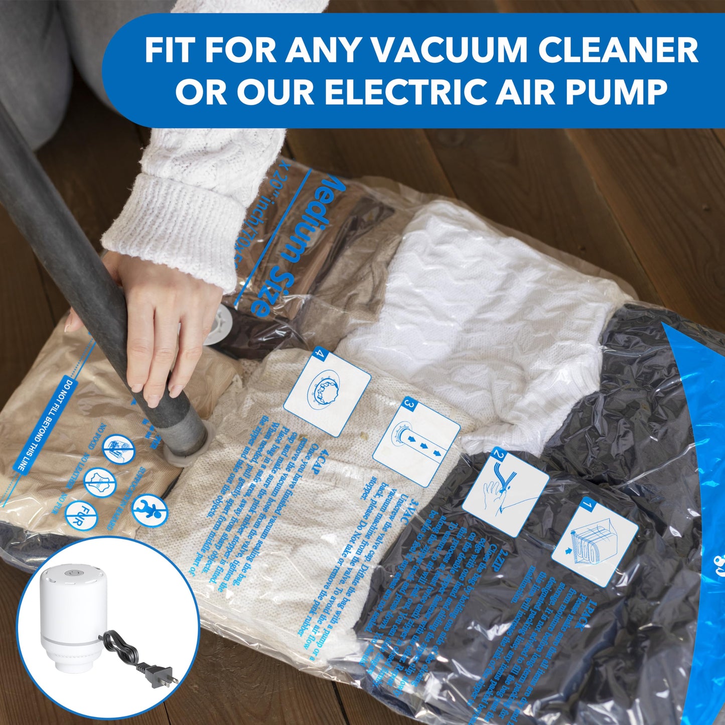 24 Pack Vacuum Storage Bags with Electric Pump (5 Jumbo/5 Large/5 Medium/5 Small/4 Roll), Plastic Packaging Bags,Space Saver Sealer Bags for Clothes, Pillows, Comforters, Blankets, Bedding 🍁 All In One Marketplace Canada
