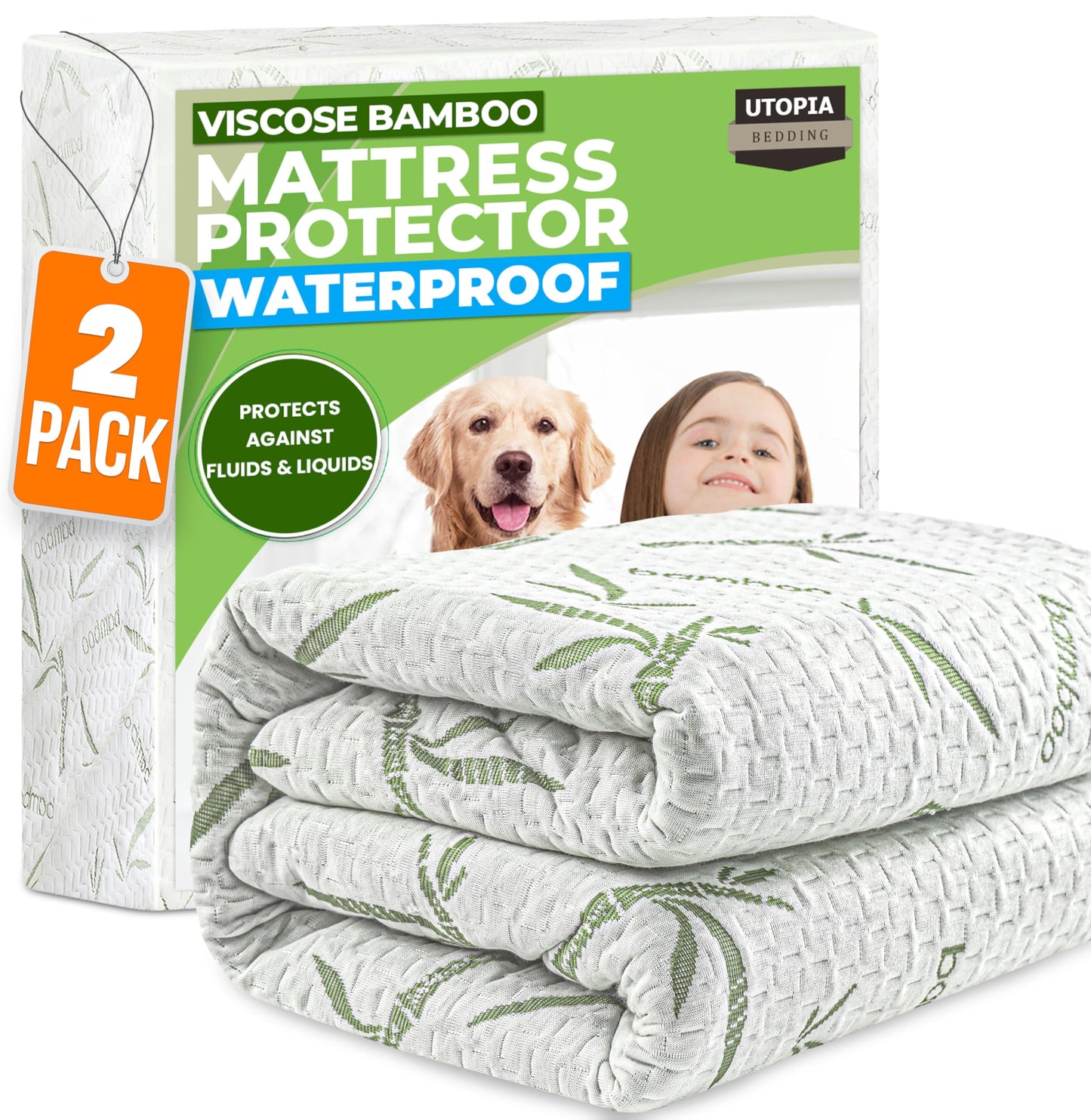 Utopia Bedding Waterproof Mattress Protector Twin Size, Bamboo Viscose Mattress Cover 200 GSM, Fits 15 Inches Deep, Breathable, Fitted Style with Stretchable Pockets (Pack of 2) 🍁 All In One Marketplace Canada