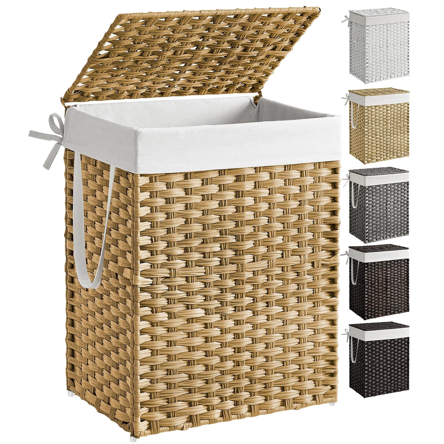 SONGMICS Laundry Hamper with Lid, 23.8 Gallon (90 L) Synthetic Rattan Clothes Laundry Basket with Lid and Handles, Foldable, Removable Liner, Natural ULCB051N01V1 🍁 All In One Marketplace Canada