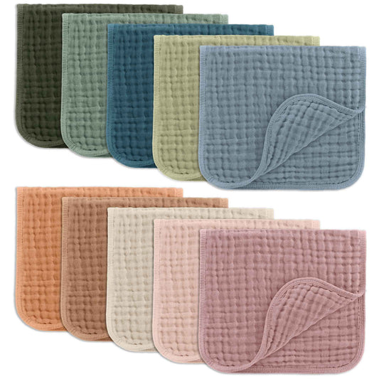 Comfy Cubs Muslin Burp Cloths Baby 50 x 25 cm, Pack of 10 - Large 6-Layer Ultra-Absorbent 100% Cotton for Babies Drool & Messes - Soft & Gentle Burp Cloth Baby Set for Boys & Girls - Multi 🍁 All In One Marketplace Canada
