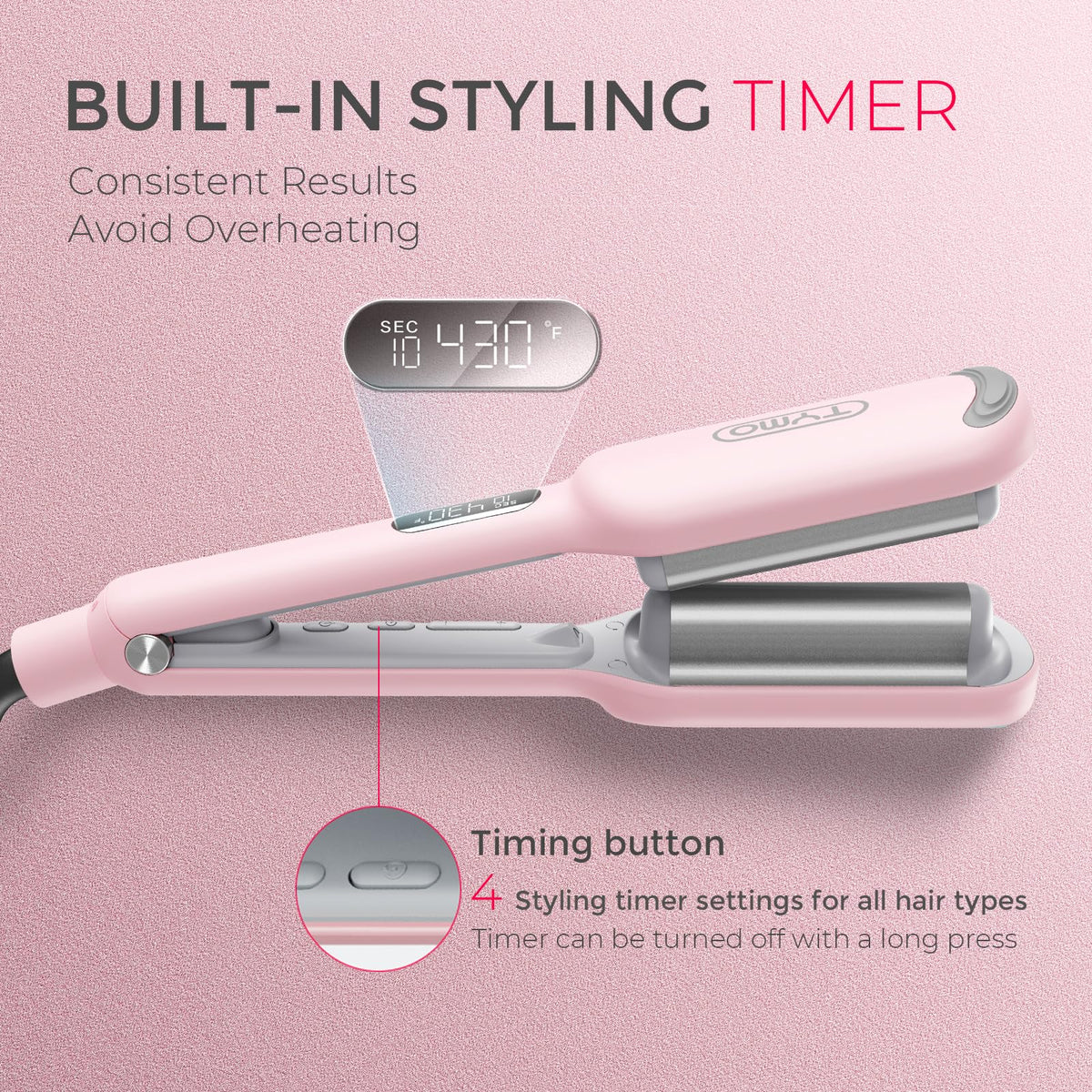 TYMO ROVY Hair Waver Curling Iron, 3-Barrel Ionic Hair Curler with 9 Heat Settings, Beach Waves Crimper for Women, Travel-Friendly, Anti-Scald, Fast Heating, Easy to Use, Pink, 1 inch 🍁 All In One Marketplace Canada