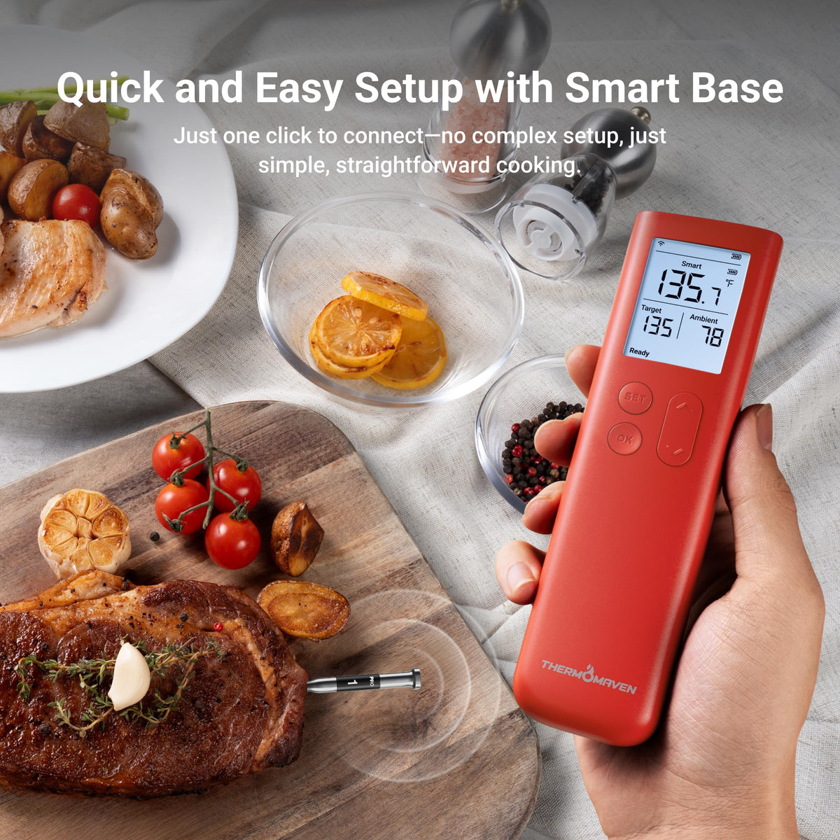ThermoMaven Wireless Meat Thermometer, 10X Enhanced Signal and Stability with Sub-1G, Standalone Base with Display & Control, Certified Accuracy ±0.5°F, WiFi Unlimited Range for BBQ, Oven,Smoker,Grill 🍁 All In One Marketplace Canada