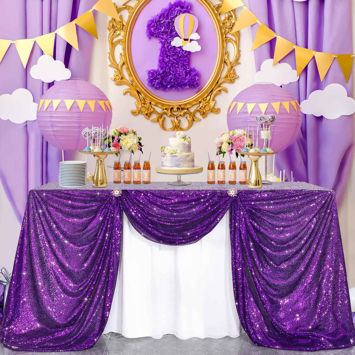 Purple Sequin Tablecloth Sparkly Mermaid Tablecloth Halloween Glitter Table Overlay Bridal Shower Decorations Christmas Rectangular Tablecloths 50x80 Inch
