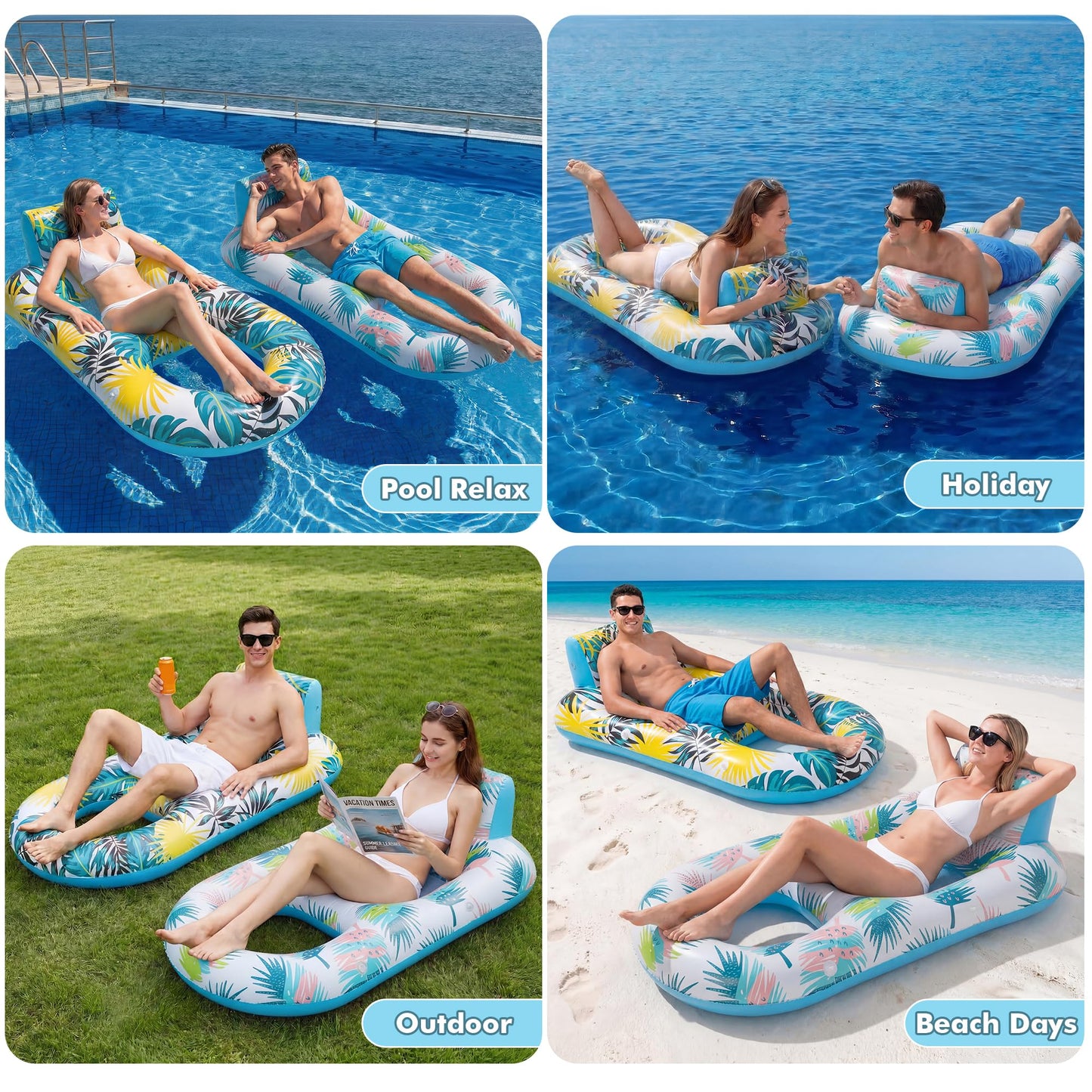 cngg v Pool Floaties for Adults,Inflatable Float Heavy Duty, Backrest & Footrest Pool Float Pool Rafts for Adults Beach Lake Party 2 Pack 🍁 All In One Marketplace Canada