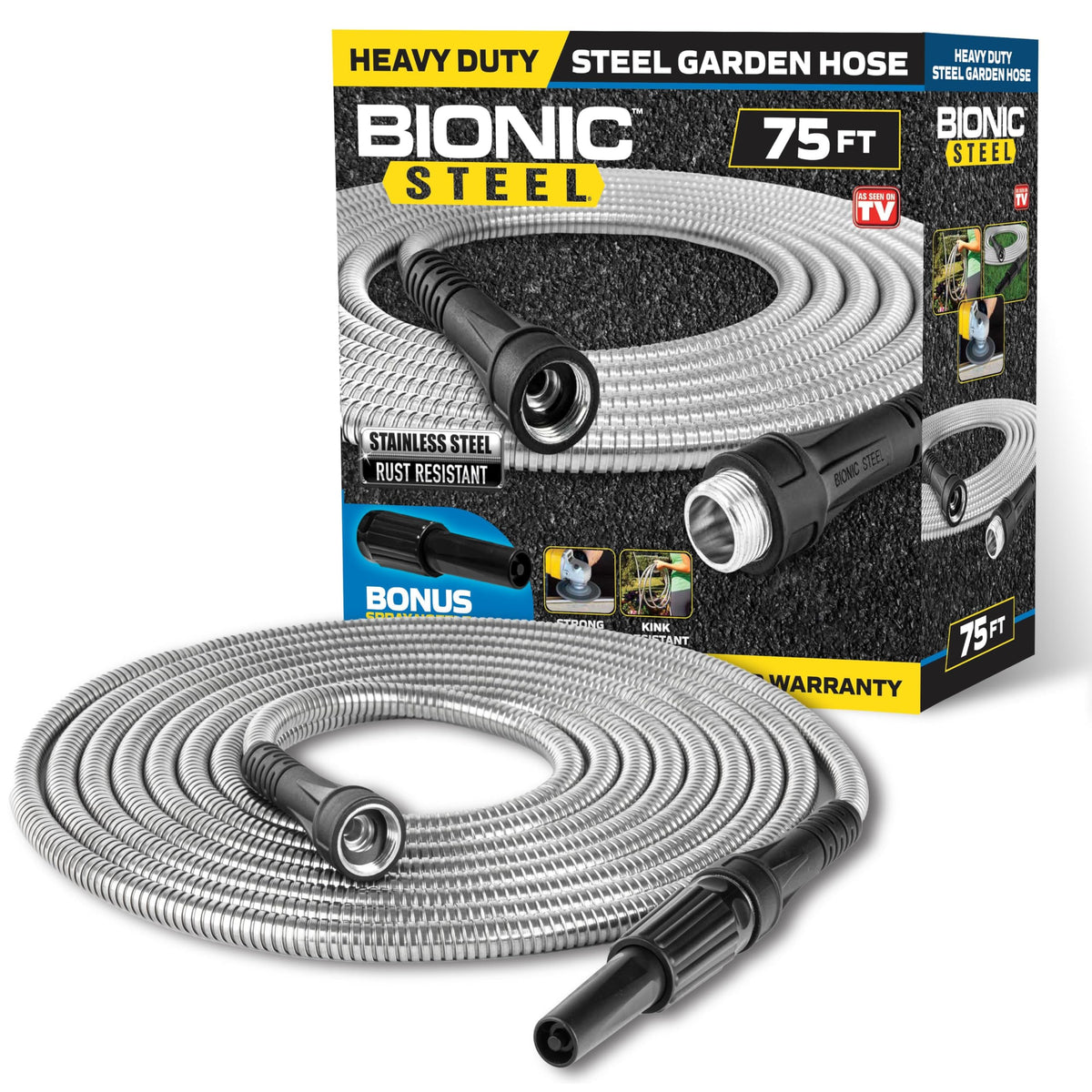Bionic Steel Metal Garden Hose 75 Ft, Rust Proof 304 Stainless Steel Water Hose with Brass Fittings, Flexible & Heavy Duty Hose, Lightweight, Kink Free & Easy Coil Outdoor Hose- 2021 Model… 🍁 All In One Marketplace Canada