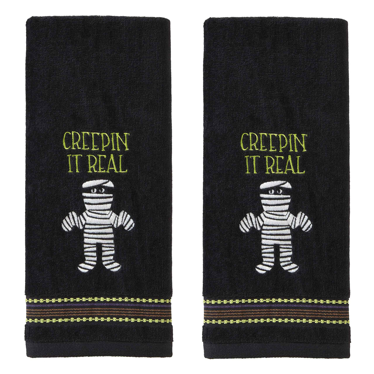 SKL Home Halloween Creepin' Real Glow-in-The-Dark Hand Towel Set for Bath/Kitchen/Bar & Gift, 2 Count