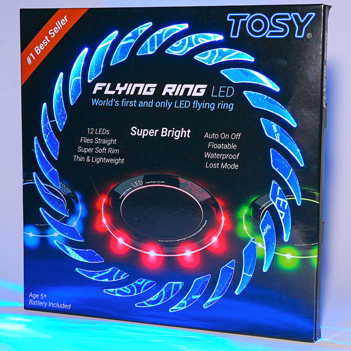 TOSY Flying Ring - 12 Monocolor LEDs, Super Bright, Lost Mode, Auto Light Up, Birthday Gift for Kid/Teen/Boy/Girl, Safe, Waterproof, Pool/Beach/Camping Toy (Blue) 🍁 All In One Marketplace Canada