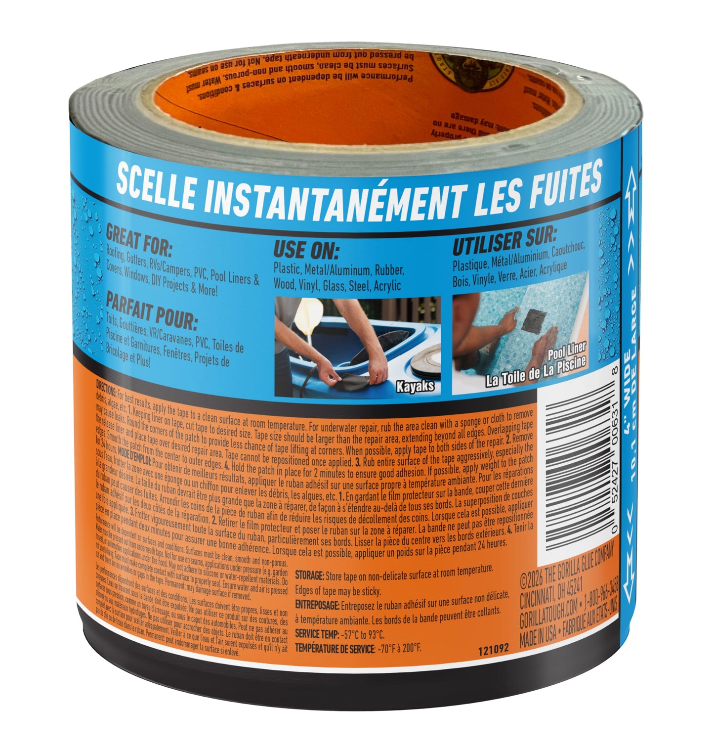 Gorilla Waterproof Patch & Seal Tape, Heavy-Duty, Instantly Seals, Works Underwater, Indoor/Outdoor, Flexible Permanent Bond, 4 in x 10 ft, Black, 1 Pack 🍁 All In One Marketplace Canada
