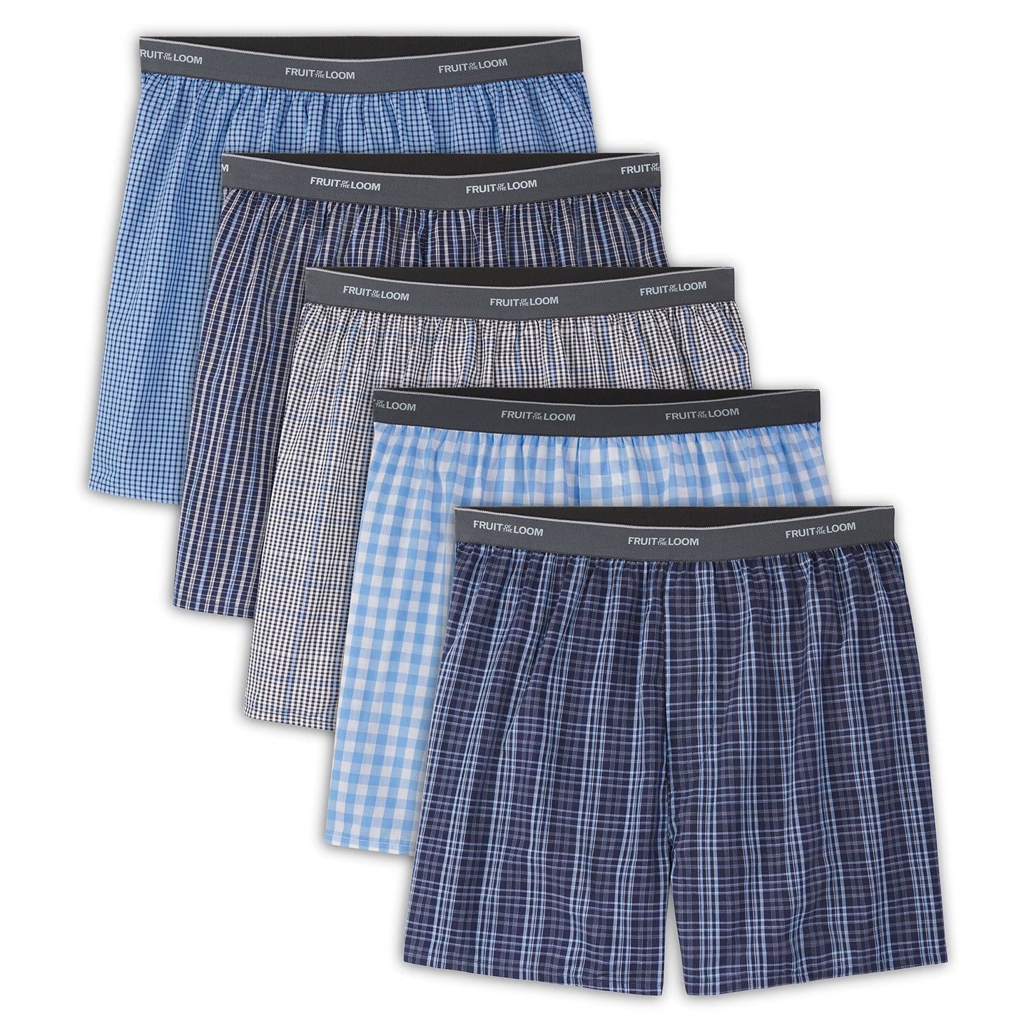 Fruit of the Loom Men's 5 Pack Exposed Waistband Assorted, Blues Boxer, Size Small 🍁 All In One Marketplace Canada