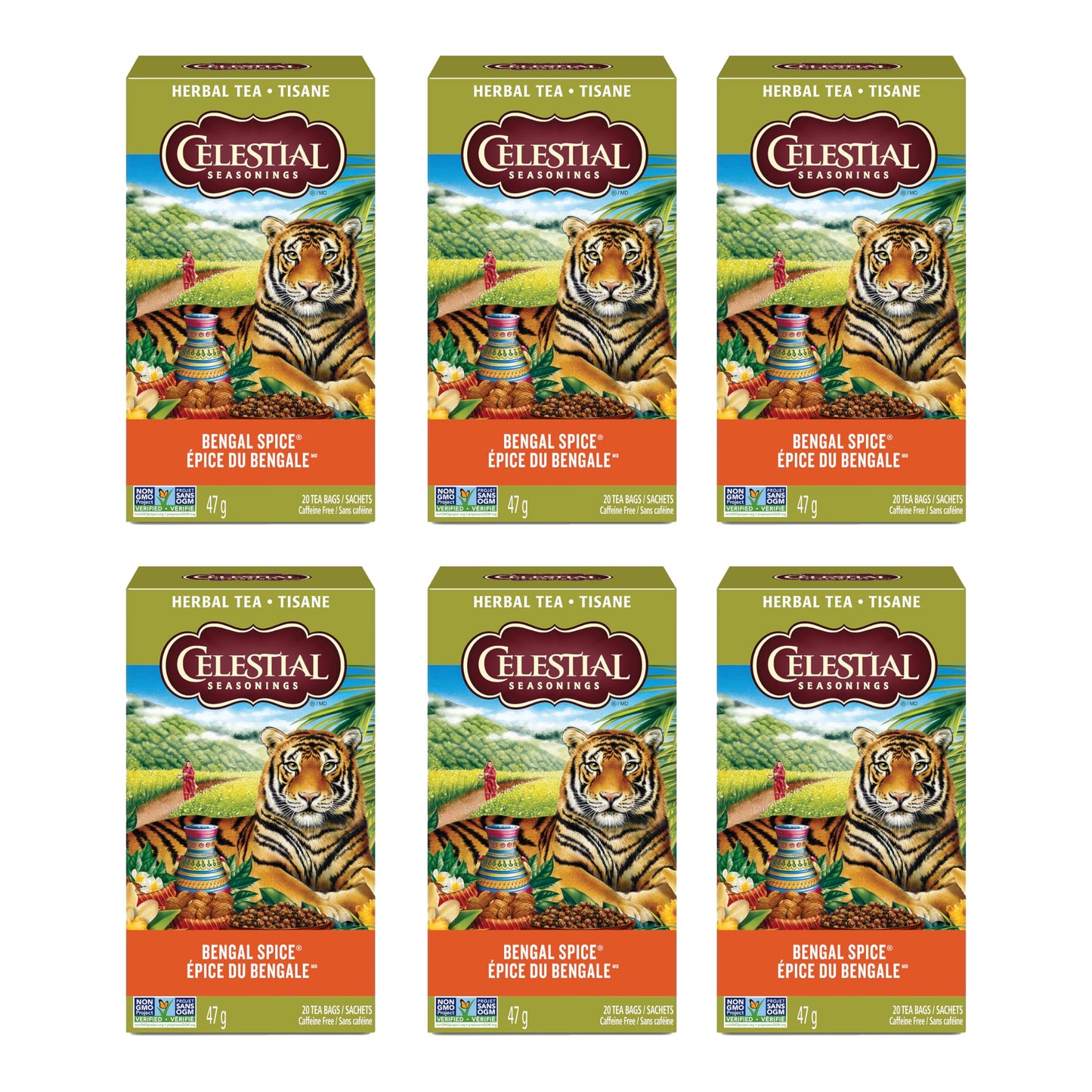 Celestial Seasonings Bengal Spice Herbal Tea, Caffeine Free, 20 Tea Bags Box, 6-Pack 🍁 All In One Marketplace Canada