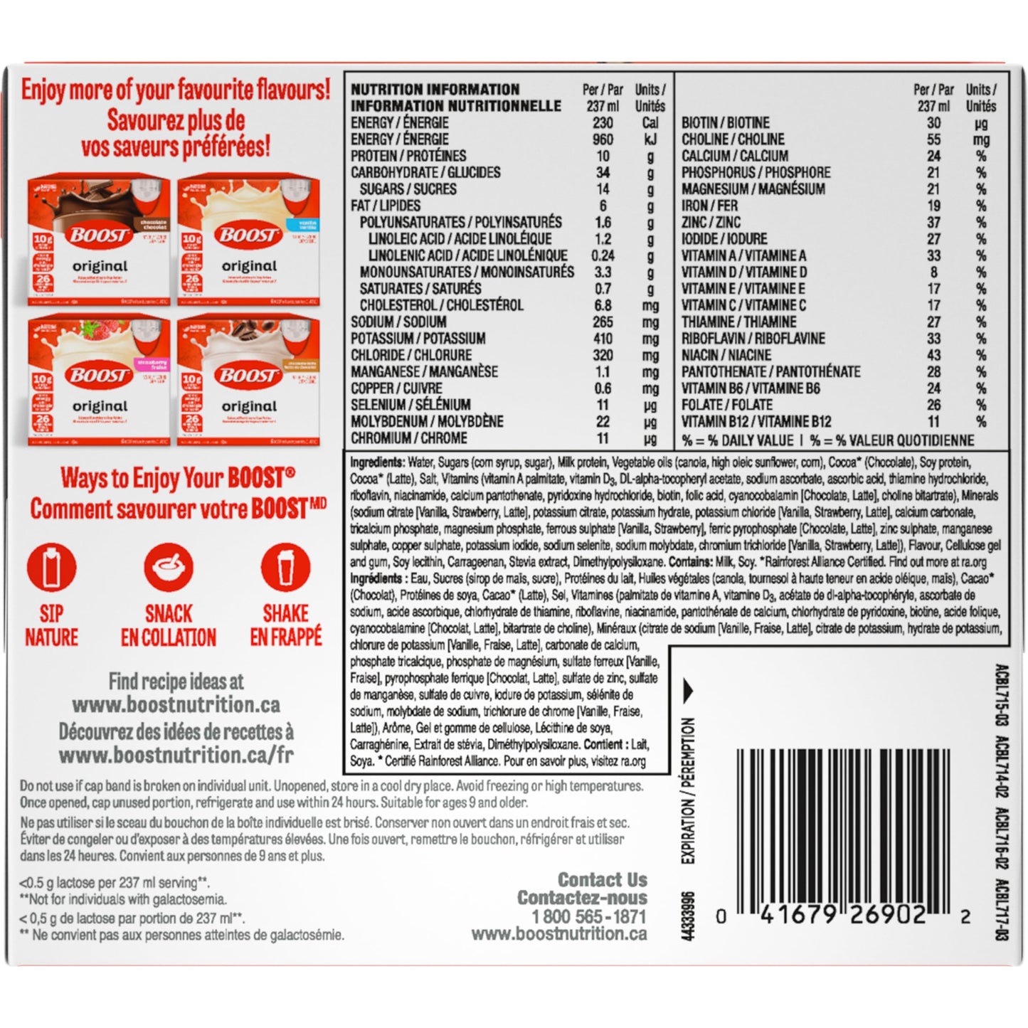 BOOST Original Meal Replacement Drink, 6x237ml Variety Pack, Case Pack of 4, Packaging May Vary 🍁 All In One Marketplace Canada