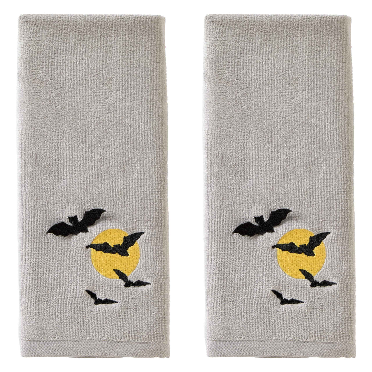 SKL Home Halloween Full Moon Flight 3D Hand Towel 2pc Set for Bath/Kitchen/Bar & Gift, Gray