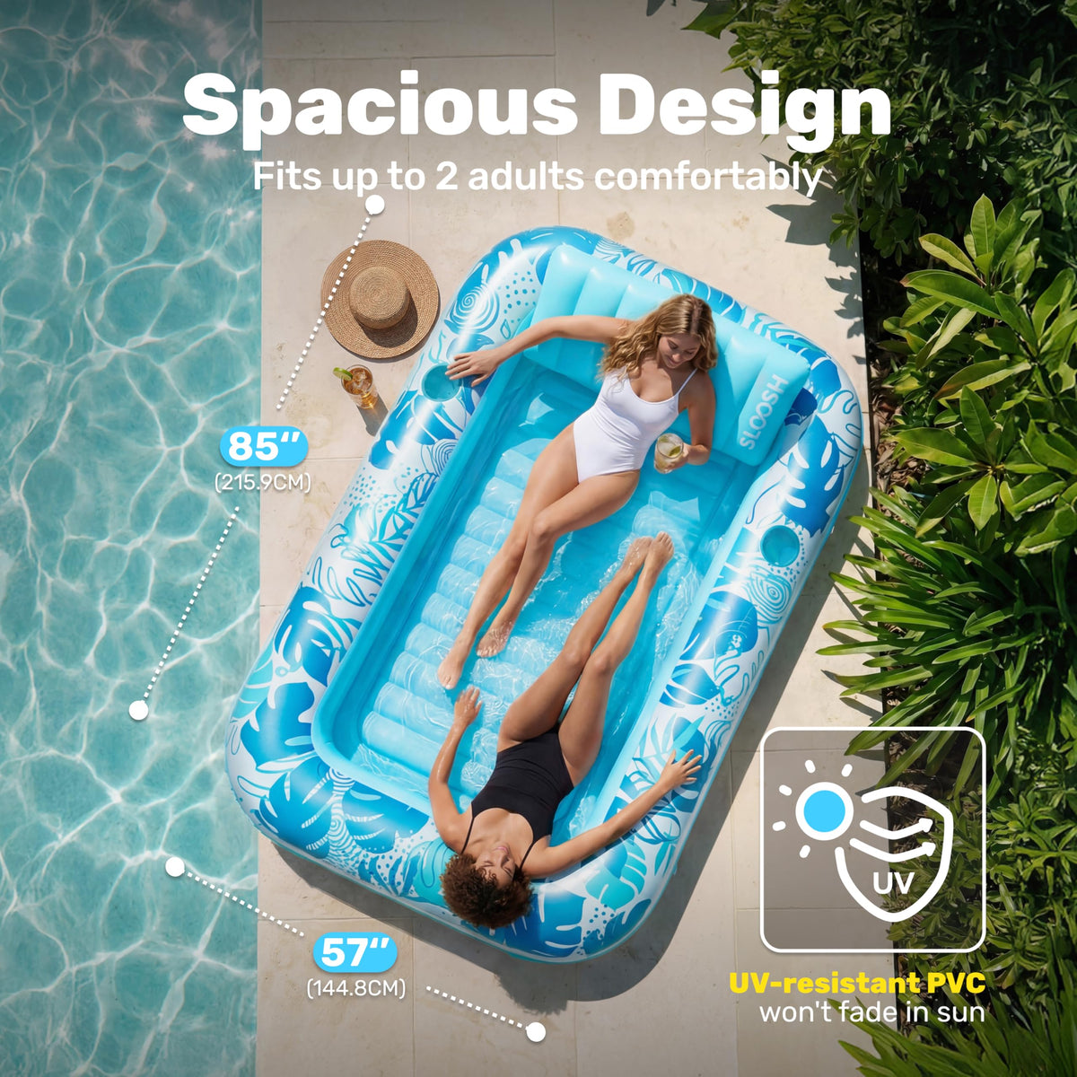 Sloosh Inflatable Tanning Pool Lounger Float-XL, 85" x 57" Extra Large Suntan Sun Tan tub for Adults, Bed Blow up, Raft Lounge Floatie, XL-Blue 🍁 All In One Marketplace Canada
