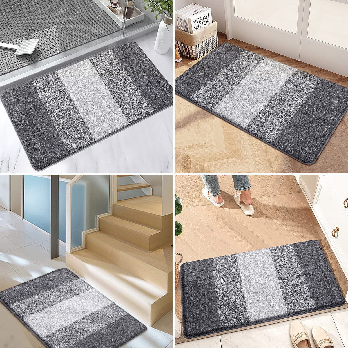 Grandaily Indoor Doormat, 20" x 32" Non-Slip Mud Trapper Absorbent Front Door Mats, Washable Striped Inside Entryway Mat, Low-Profile Welcome Mat Entrance Mat, Grey 🍁 All In One Marketplace Canada