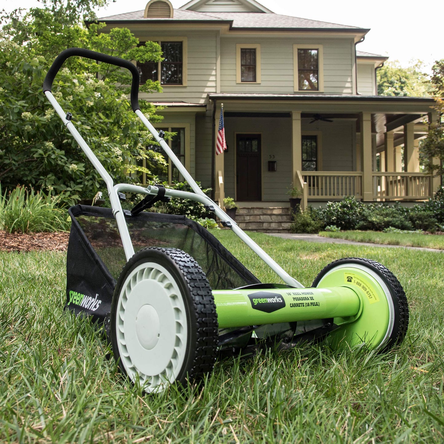 Greenworks 16-Inch Reel Lawn Mower with Grass Catcher 25052,Black/Green, 47" D x 22" W x 29.75" H 🍁 All In One Marketplace Canada