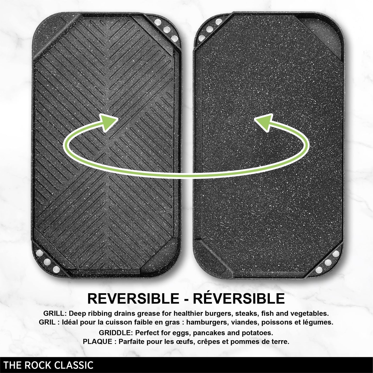 Starfrit The Rock 50x28cm (19.7" x 11") Non-Stick Reversible Grill & Griddle - Durable Forged Aluminum - Oven Safe - PFOA Free - Easy to Clean - Black 🍁 All In One Marketplace Canada