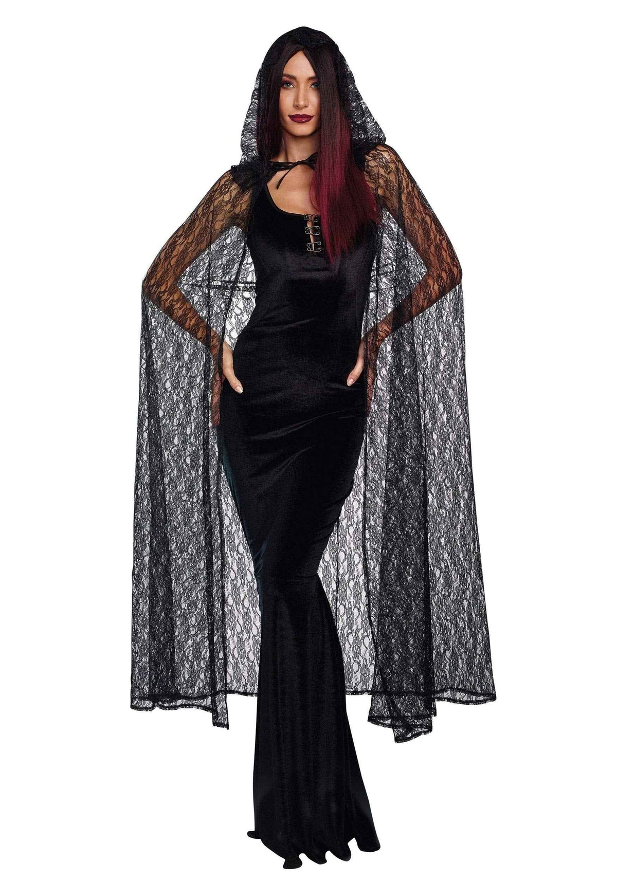 Dreamgirl Adult Lace Cape Costume, Hooded Cloak Halloween Costume Accessory for Women, Black Standard