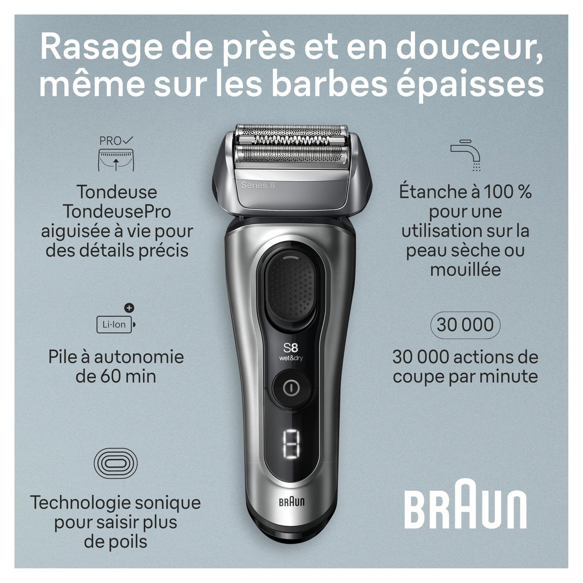 Braun Series 8 Electric Shaver for Men with Precision Long Hair Trimmer, Wet and Dry Electric Razor with Charging Stand and Travel Case, 8517s Galvano Silver 🍁 All In One Marketplace Canada