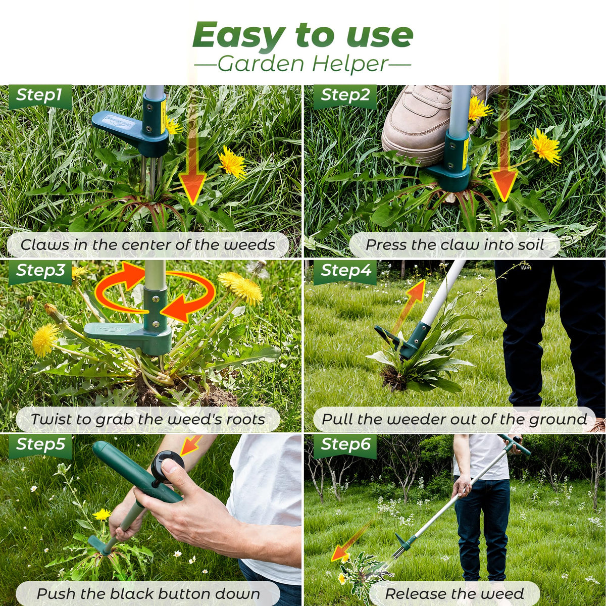 Walensee Weed Puller, Stand Up Weeder Hand Tool, Long Handle Garden Weeding Tool with 3 Claws, Hand Weed Hound Weed Puller for Dandelion, Standup Weed Root Pulling Tool and Picker, Grabber (1 Pack) 🍁 All In One Marketplace Canada