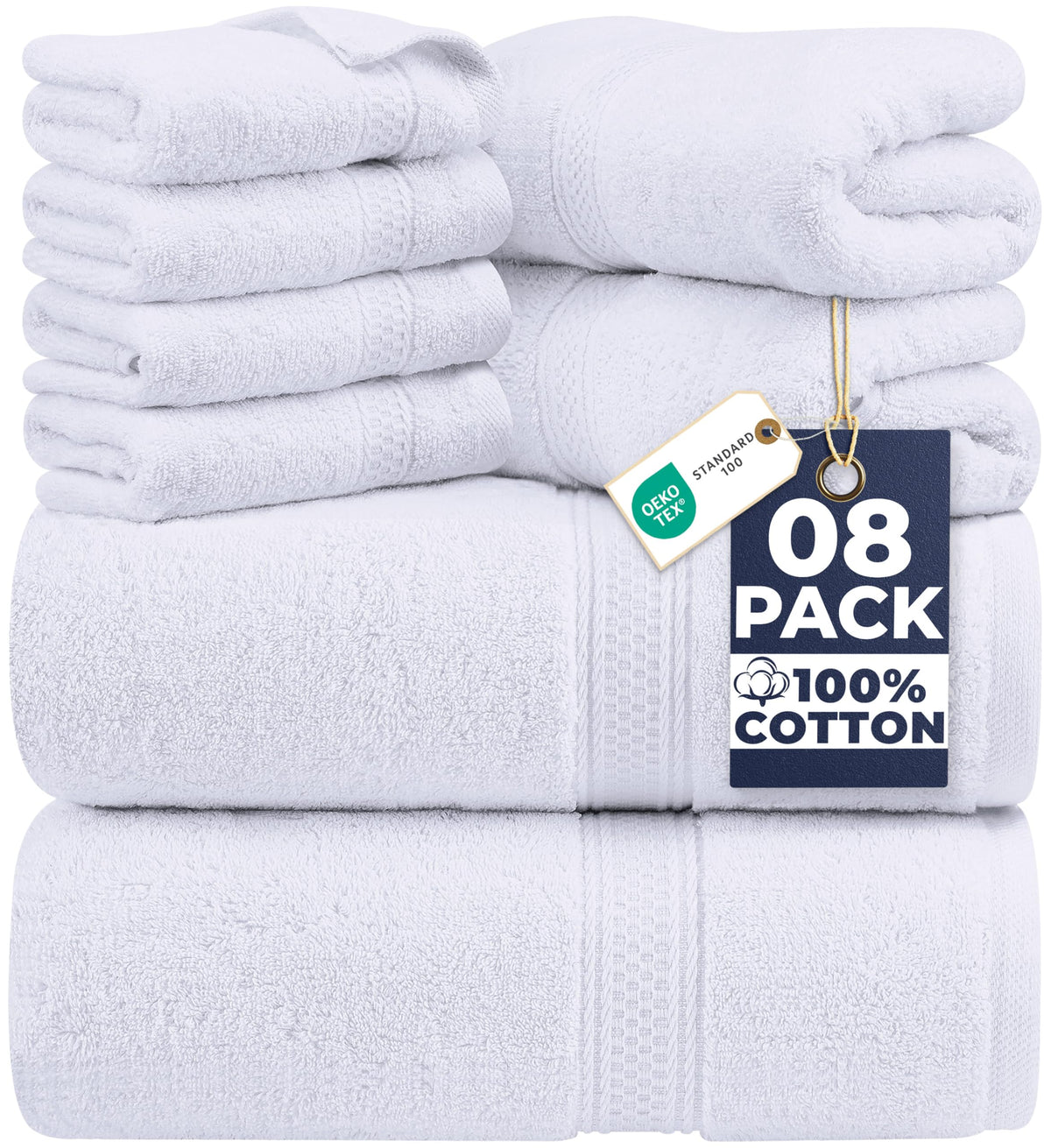 Utopia Towels 8 Piece Premium Towel Set, 2 Bath, 2 Hand, and 4 Wash Cloths, 600 GSM 100% Ring Spun Cotton Highly Absorbent Towels for Bathroom, Gym, Hotel, and Spa, White 🍁 All In One Marketplace Canada