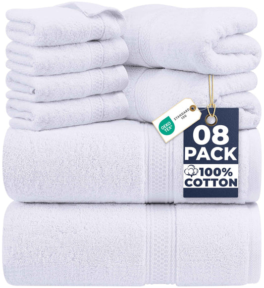 Utopia Towels 8 Piece Premium Towel Set, 2 Bath, 2 Hand, and 4 Wash Cloths, 600 GSM 100% Ring Spun Cotton Highly Absorbent Towels for Bathroom, Gym, Hotel, and Spa, White 🍁 All In One Marketplace Canada